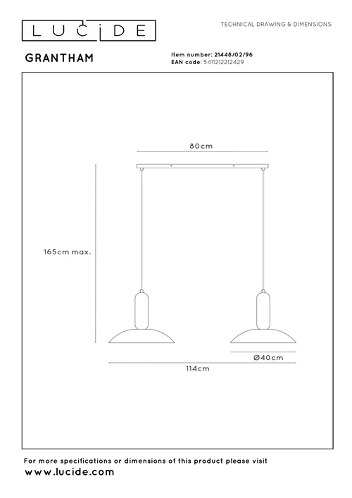 Lucide GRANTHAM - Pendant light - 2xE27 - Coffee - Vibes - technical